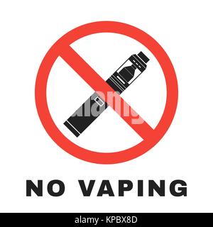 vector colorful flat simple design no vaping prohibition red circle sign with crossed vape illustration isolated white background Stock Vector