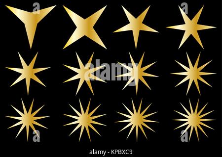 Star - vector set - gold on black background Stock Vector