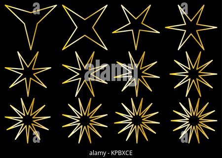 Star - vector set - gold on black background Stock Vector