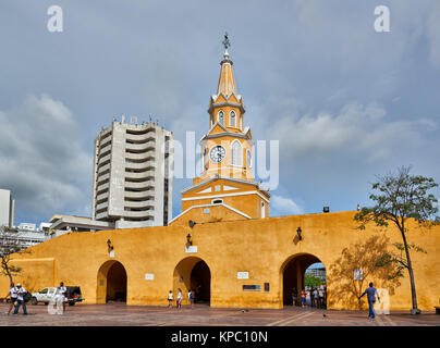 clock tower Torre del Reloj, Cartagena de Indias, Colombia, South America Stock Photo