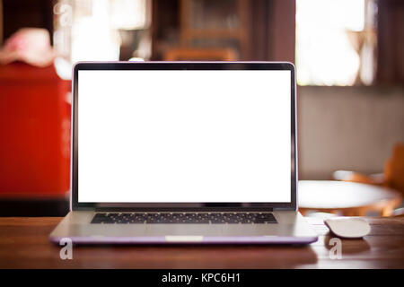 Laptop on work station Stock Photo
