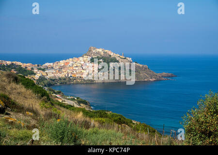 The village Castelsardo with fortress on top of hill, Sardinia, Italy, Mediterranean sea, Europe Stock Photo