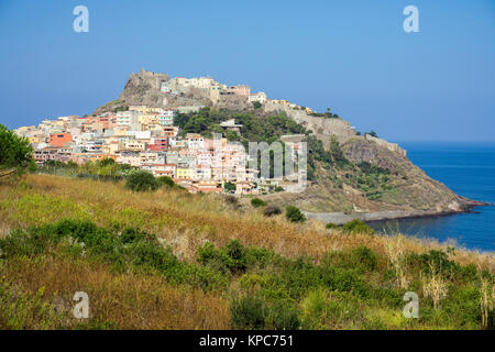 The village Castelsardo with fortress on top of hill, Sardinia, Italy, Mediterranean sea, Europe Stock Photo