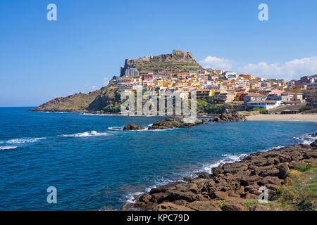 The village Castelsardo with fortress on top of hill, Sardinia, Italy, Mediterranean sea, Europe Stock Photo