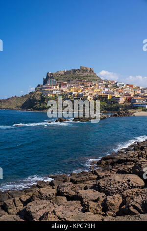 The village Castelsardo with fortress on top of hill, Sardinia, Italy, Mediterranean sea, Europe Stock Photo