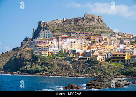 The village Castelsardo with fortress on top of hill, Sardinia, Italy, Mediterranean sea, Europe Stock Photo