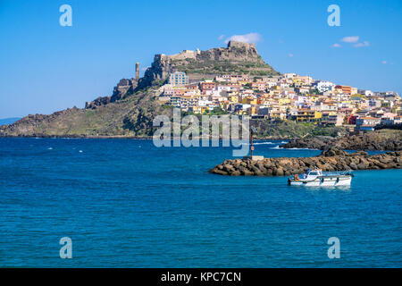 The village Castelsardo with fortress on top of hill, Sardinia, Italy, Mediterranean sea, Europe Stock Photo