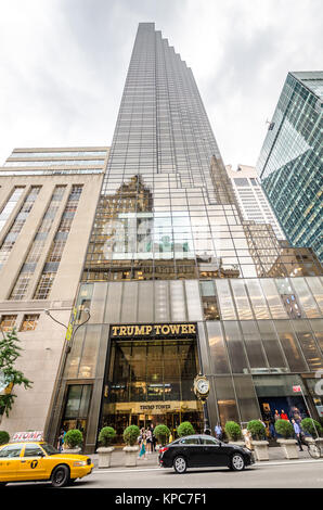 NEW YORK CITY - JUL 17: Trump Tower view from the street on July 17, 2014 in New York. Trump Tower is a 58-story mixed-use skyscraper located at 725 F Stock Photo