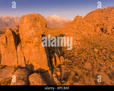 aerial view of rock formations in the Alabama Hills, Sierra Nevada Mountains, California Stock Photo