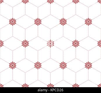 Seamless vector pattern. Simple christmas winter motif with red snowflakes. Stock Vector