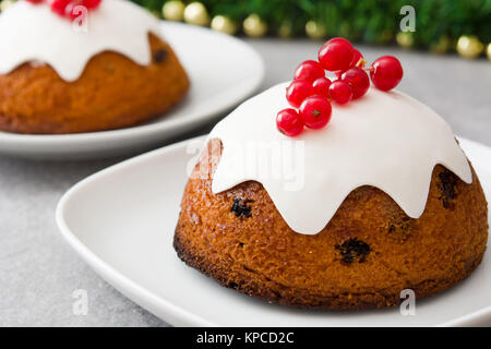Christmas pudding on gray stone Stock Photo
