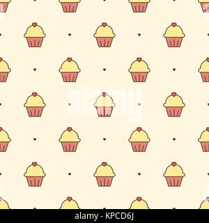 Seamless vector pattern. Candies motif. Cupcakes and hearts. Stock Vector
