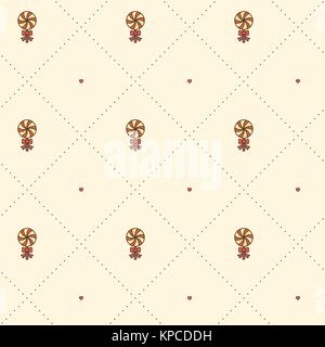 Seamless vector pattern. Candies motif. Lollipops hearts and dotted lines Stock Vector