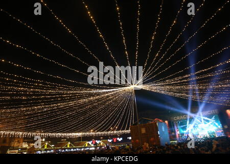 Bucharest, Romania - December 09, 2017: Nightscene in Bucharest center when the Christmas lights and decorations are on. Stock Photo