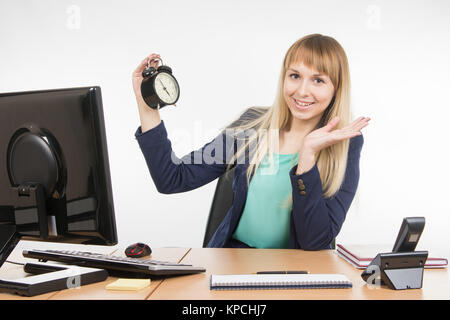 Office is pleased that a specialist working day is finished Stock Photo
