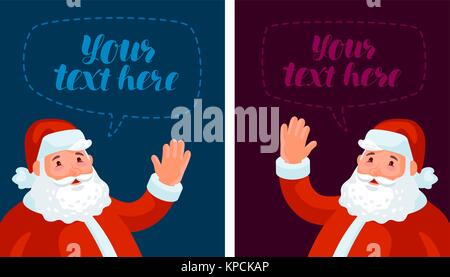 Happy Santa Claus waving. Christmas, xmas, new year banner. Cartoon vector illustration Stock Vector