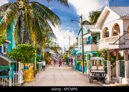 CAYE CAULKER BELIZE - DEC 18 2015: Playa Asuncion street at Caye Caulker island  on Dec 18. 2015 , Belize, Central America. Stock Photo