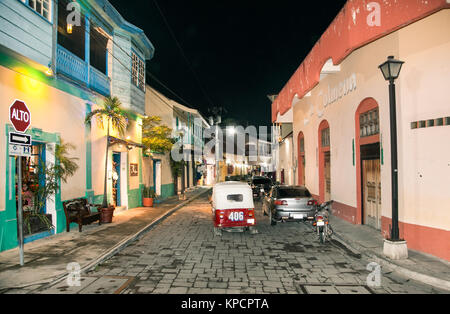 FLORES, GUATEMALA- DEC 22, 2015: Night streets in Isla de Flores on Dec 22, 2015, Guatemala , central America. Stock Photo