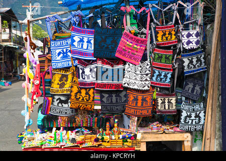 Traditional  colorful handmade bag at the street market in Panajachel, Guatemala. Stock Photo