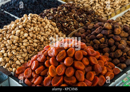 Dried Fruit and Nuts For Sale At The Chorsu Bazaar, Tashkent, Uzbekistan Stock Photo