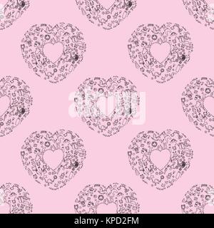 Seamless pattern of hand drawn sketch style abstract creatures and items. Isolated vector illustration. Stock Vector