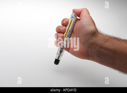 A junior Epipen which carries a shot of adrenaline to be used in an emergency incase of an life threatening allergic reaction Stock Photo