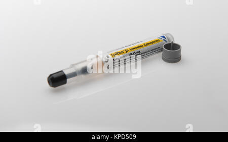 A junior Epipen which carries a shot of adrenaline to be used in an emergency incase of an life threatening allergic reaction Stock Photo