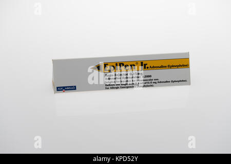 A junior Epipen which carries a shot of adrenaline to be used in an emergency incase of an life threatening allergic reaction Stock Photo