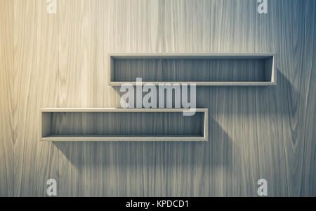 3d isolated Empty shelf for exhibit on wood background Stock Photo