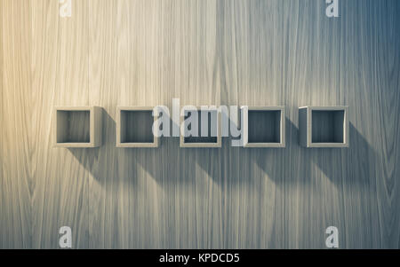 3d isolated Empty shelf for exhibit on wood background Stock Photo