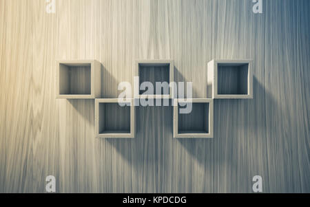 3d isolated Empty shelf for exhibit on wood background Stock Photo