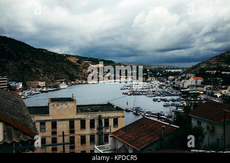 Balaklava bay in rainy weather, the Crimea, the city of Sevastopol Stock Photo