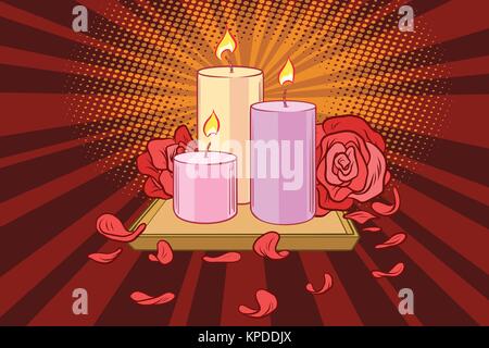 Romantic candles and rose petals Stock Vector