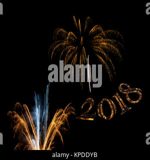 New Year&#039;s Eve fireworks gold golden background years year firework backgrounds Stock Photo - Alamy