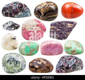 set of natural mineral tumbled gemstones isolated Stock Photo