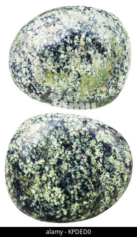two tumbled serpentine gemstones isolated Stock Photo