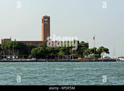 Ancient Bell tower of Saint Elena Church near Venice in Italy Stock Photo