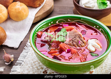 Borscht on table Stock Photo