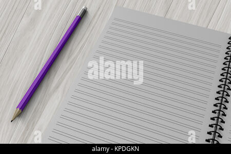 pencil on checked notebook on wood background Stock Photo