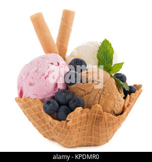 Ice cream scoops in wafer bowl Stock Photo