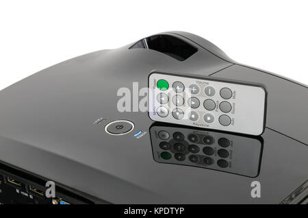 Stylish black home cinema projector with mini remote Stock Photo