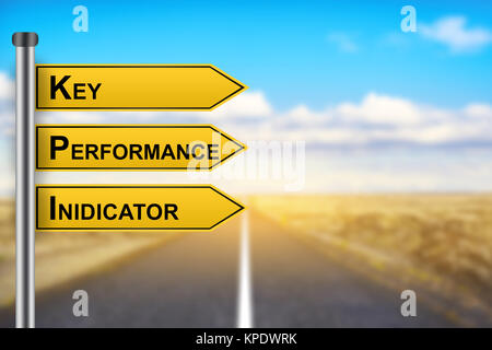 KPI or Key Performance Indicator words on yellow road sign Stock Photo