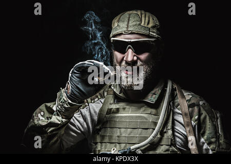 US Army soldier smoking Stock Photo