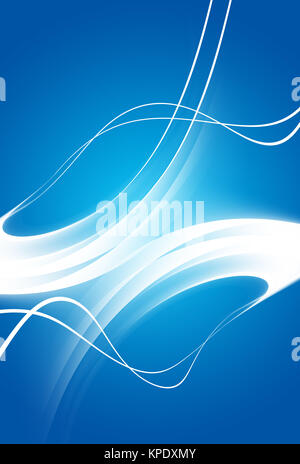Abstract blue background with glowing white curves Stock Photo