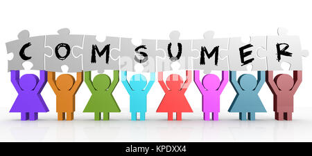 Puppet hold puzzle with consumer word Stock Photo - Alamy