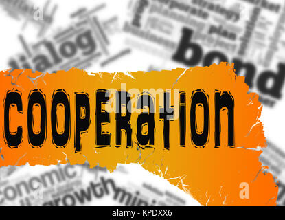 Word cloud with cooperation word on yellow and red banner Stock Photo