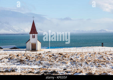 Church of Hellnar at the peninsula Snaefellsness in Iceland, wintertime ...