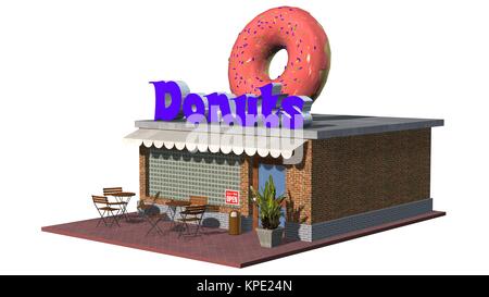 3D doughnut shop restaurant or cafÃ© building isolated on white background Stock Photo