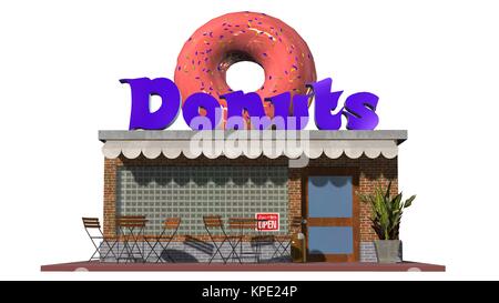 3D doughnut shop restaurant or cafÃ© building isolated on white background Stock Photo