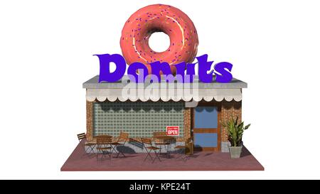 3D doughnut shop restaurant or cafÃ© building isolated on white background Stock Photo